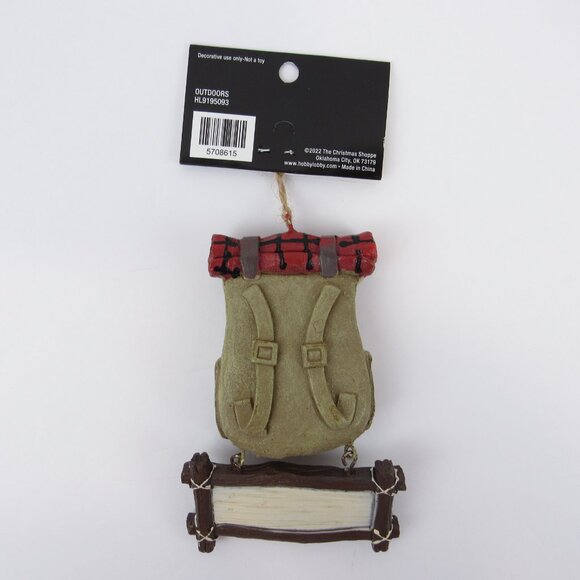 Gone Hunting Backpack Ornament Resin Christmas Red & Black Plaid Blanket - Picture 2 of 12